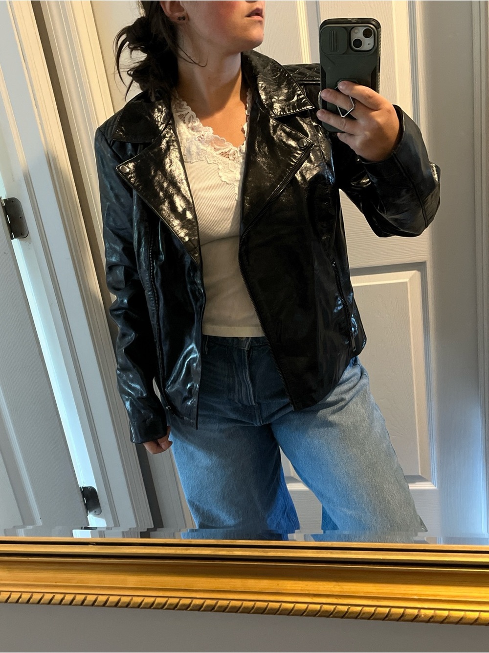 Giuliana Black Patent Leather Moto Jacket - Women